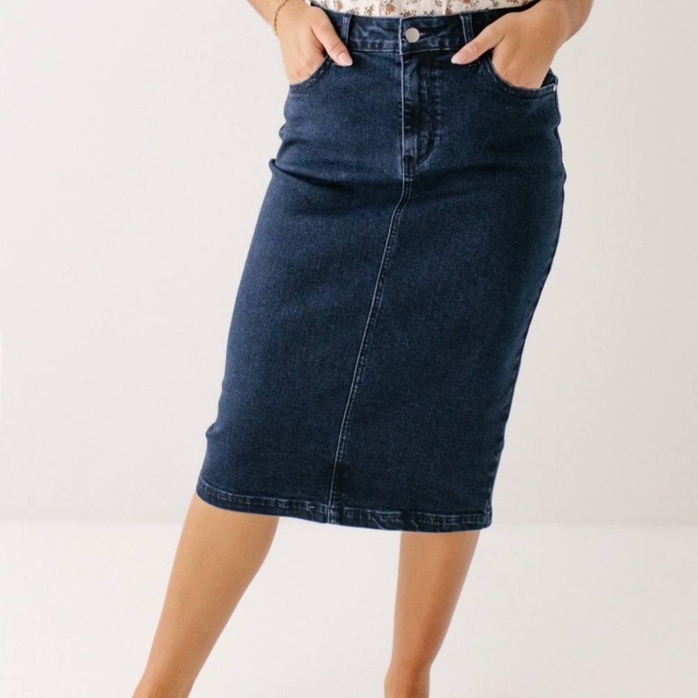 Talbots Dark Blue Denim Midi Pencil Skirt